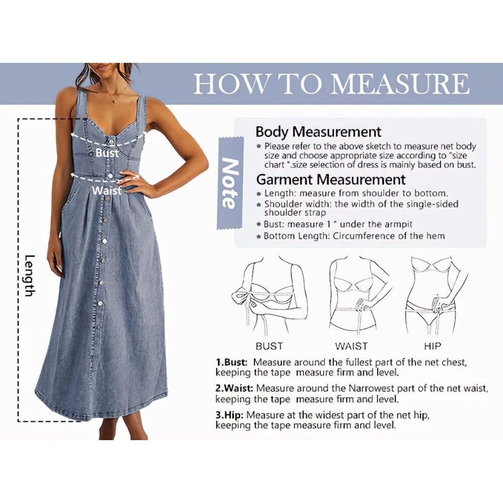 Stretchy Smocked Denim Dress Women Sleeveless Button Down Midi Casual - Picture 5 of 7